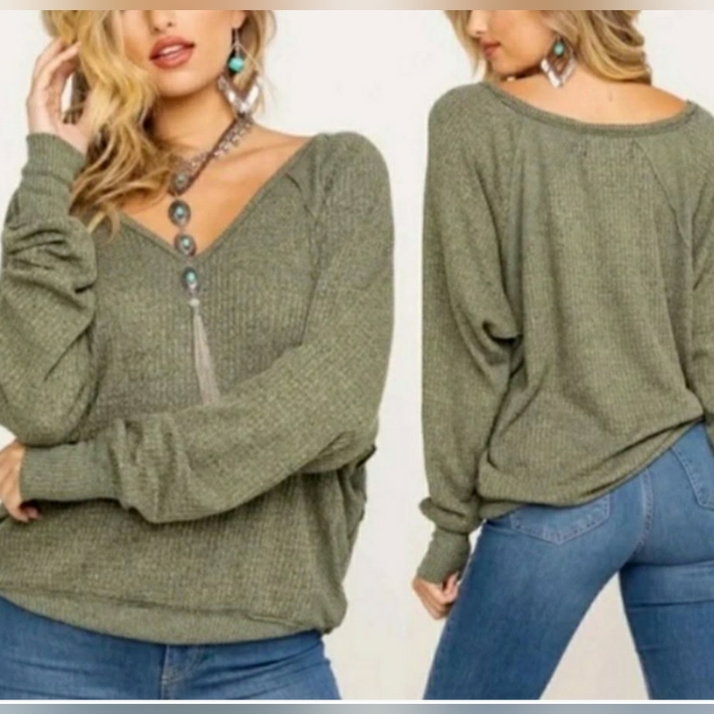 Free People Santa Clara Thermal Top New With Tags XS Ferngully Green - Picture 1 of 14